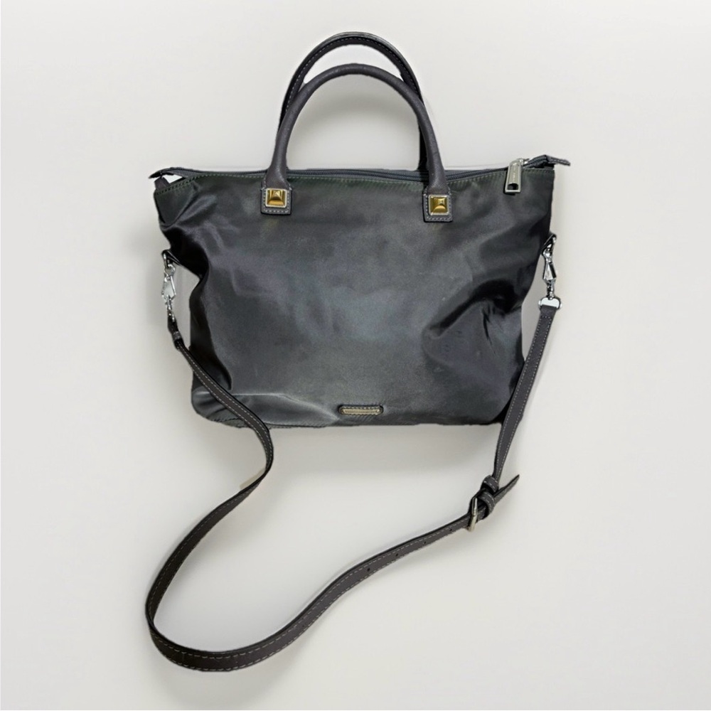 REBECCA  MINKOFF  GRAY  NYLON  LEATHER  HANDLE  TOTE  BAG